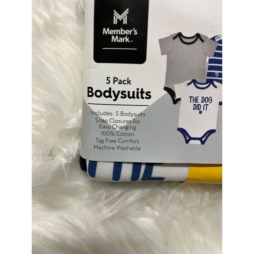 🆕Member's Mark 5-Pack Baby Bodysuits Onesies Size 6M